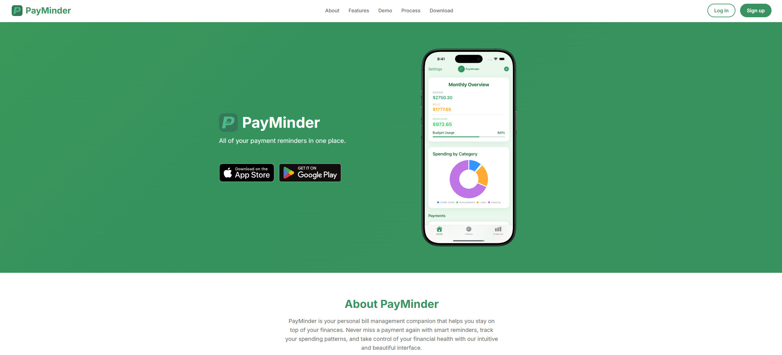 PayMinder Application Screenshot